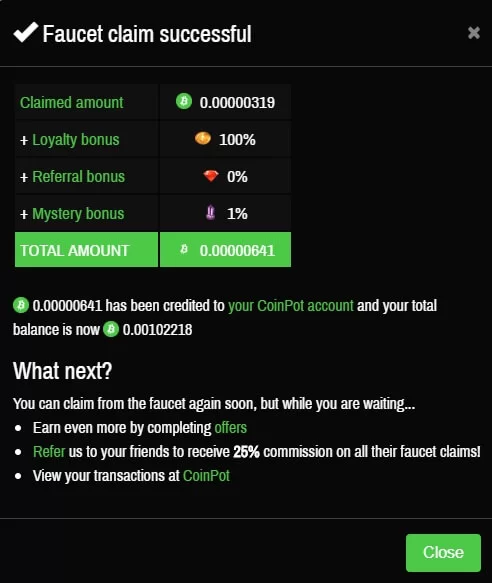 Full faucet claim with bonus