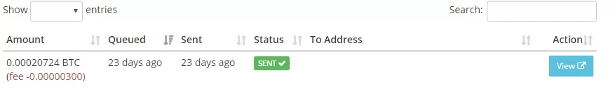 Screenshot of a withdrawal